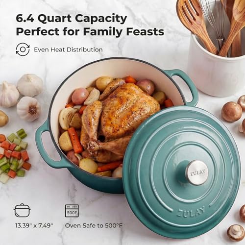 Image of Zulay Kitchen 6.4QT Enameled Cast Iron Dutch Oven Pot with Lid, Heavy-Duty Soup Pot for Stews, Braising, Roasting & Sourdough Bread Baking, Oven Safe up to 500F - Aventurine