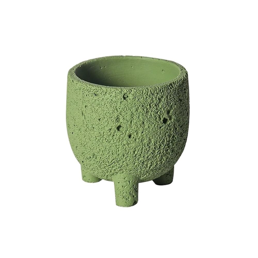 SDA287MZ Three Legged Flower Pot with Drainage Hole, Cement Tabletop Plant with Volcanic Rock Texture, for Windowsill Bedroom Living Room Garden Multifunction(Green,Large)