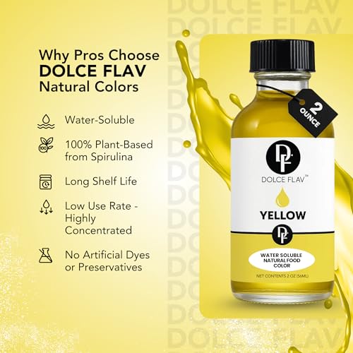 Image of Dolce Flav Natural Yellow Food Coloring - 2 oz Bright Plant-Based Color from Curcumin | Water-Soluble Liquid Color for Baking, Drinks & Frostings | Graduated Dropper Included | | Kosher | No Artificial Dyes | Made in USA