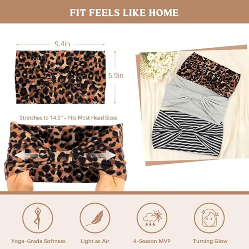 Image of Awumbuk Wide Headbands for Women Knotted No Slip Head Bands Soft Turban Headband Hair Accessories Boho African Solid Color Head Wraps for Women Yoga Workout Pack of 6