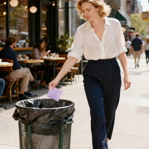 Image of 100 Pcs Light Purple Sanitary Napkin Disposal Bags, Feminine Self-Sealing Hygiene Disposal Bags for Tampons, Pads and Liners, Personal Care Sanitary Bag for Women Privacy Handling