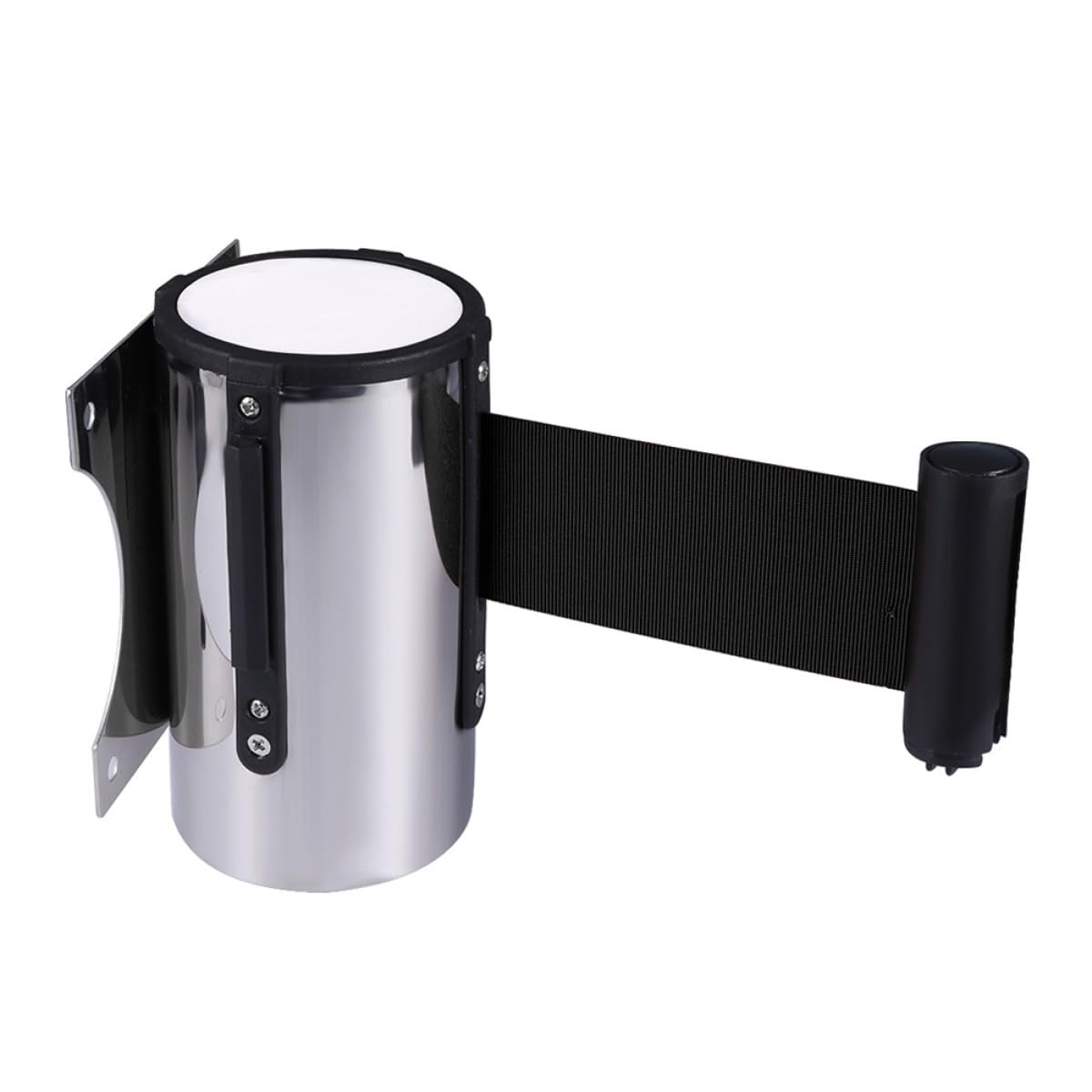 Barrera Retráctil De Acero Inoxidable con Cinta Negra: Sistema De Gestión De Colas Montado En La Pared para Un Control Eficaz De Visitantes Y Seguridad De Multitudes.