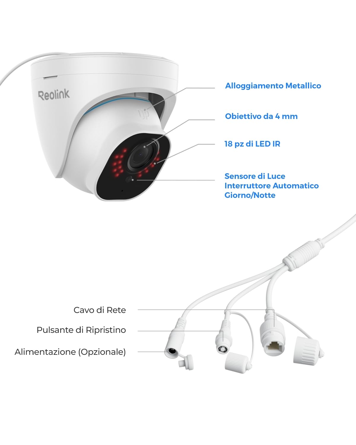 Reolink 4K Telecamera PoE Esterno, Rilevamento di Uomo/Veicolo/Animale, Visione Notturna IR 30 metri, Videosorveglianza con Audio, Impermeabile IP67, Time-Lapse, Slot per Scheda microSD, RLC-820A