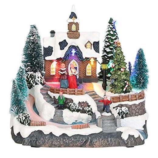 MIJOMA Juldekoration julscen med belysning och rörelse (julby-kyrka)