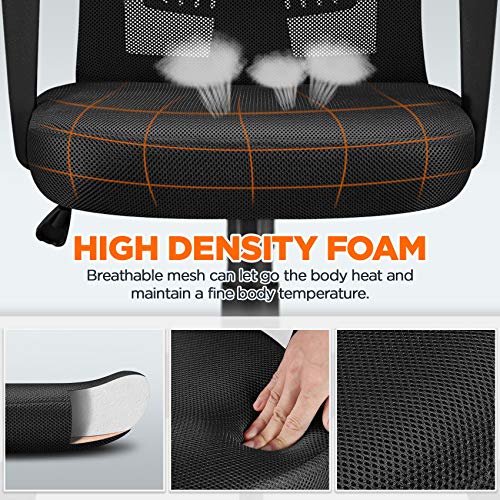 Image of Yaheetech Mid-Back Mesh Task Office Desk Chair with Wheels and Arms, Black | Breathable mesh back and foam-padded seat for all-day comfort; sturdy metal frame, height adjustable, and easy to assemble