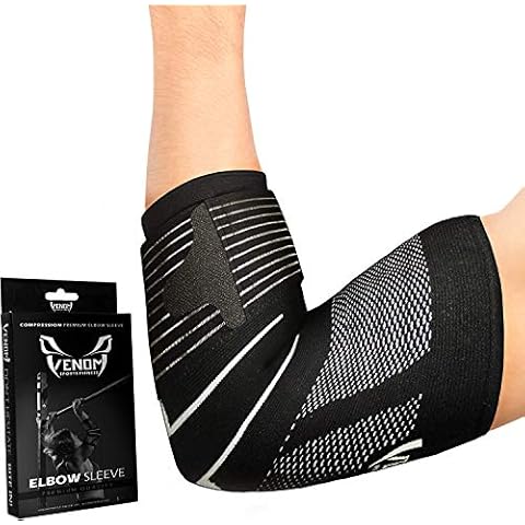 Venom Strapped Elbow Brace Compression Sleeve - Elastic Support, Tendonitis Pain, Tennis Elbow, Golfer's Elbow, Arthritis, Bursitis, Basketball, Baseball, Golf, Lifting, Sports, Men, Women (Large) Cover