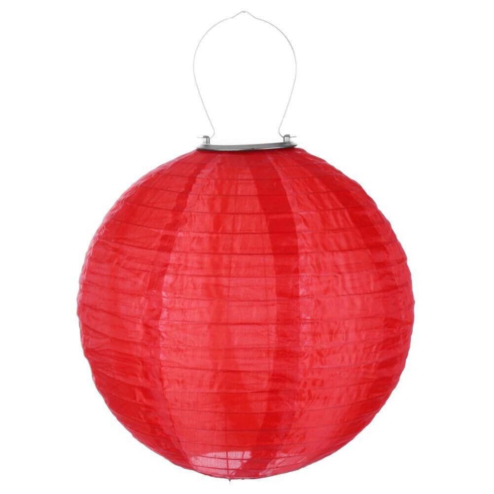 Anso Red 12In Waterproof Led Solar Cloth Chinese Lantern Festival Party Hanging Lamp Retro Lantern Light (Red)