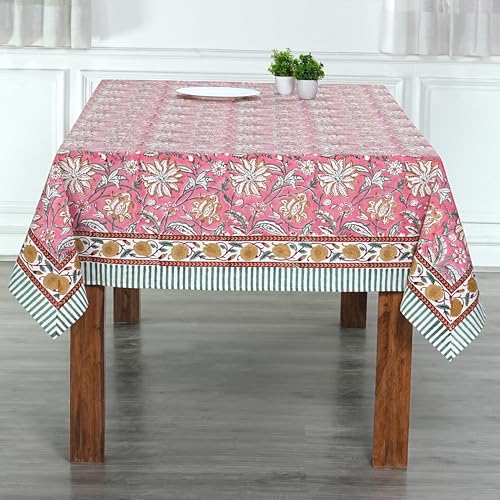 Ridhi Candy Pink Hand Block Print Cotton Dining Tablecloth 108x70 Rectangle by Ridhi - Used condition - Image 2