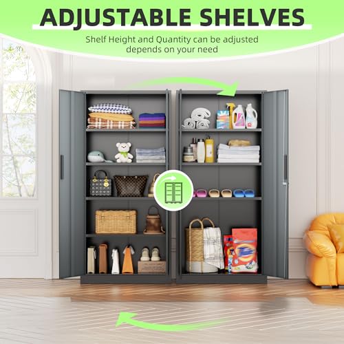 Image of INTERGREAT Metal Storage Cabinet, 72 inch Locking Steel Cabinets with 2 Door and 4 Adjustable Shelves, Tall Metal Cabinet for Home Office, Garage, Warehouse,(Black+Grey)