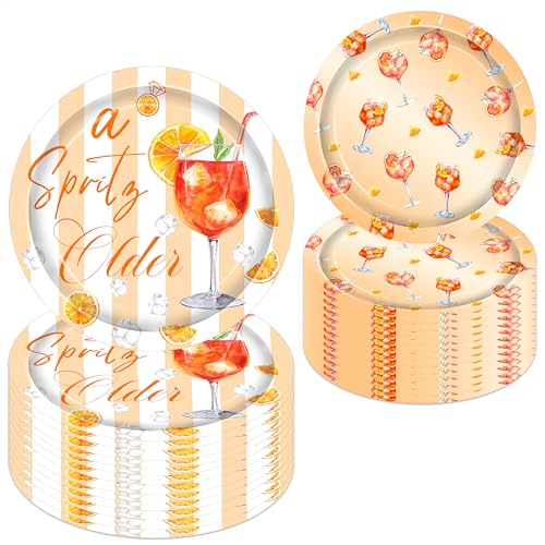 C L cooper life 48pcs Orange Citrus Cocktail Theme Paper Plates Aperol Spritz Bar Tablewares Margarita Party Decorations for Cocktail Bachelorette Bridal Shower Engagement Party Supplies