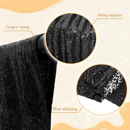 Image of PartyDelight Black Sequin Backdrop 6x7ft 4 Inch Rod Pocket | Dense 3mm sequins on mesh backing with 4 inch rod pocket for full body photos ceremony arches party walls and stage displays