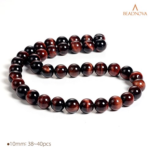 Image of BEADNOVA Red Tiger Eye Beads Natural Crystal Beads Stone Gemstone Round Loose Energy Healing with Crystal Stretch Cord for Jewelry Making (10mm, 36-38pcs)