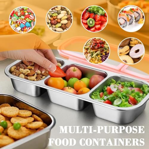 Image of Pack of 2 Stainless Steel Lunch Box 700 ml | Airtight Leakproof 3 Compartment Tiffin Box for Kids & Adults | Food Storage Container for School, Office, Picnic, Meal Prep