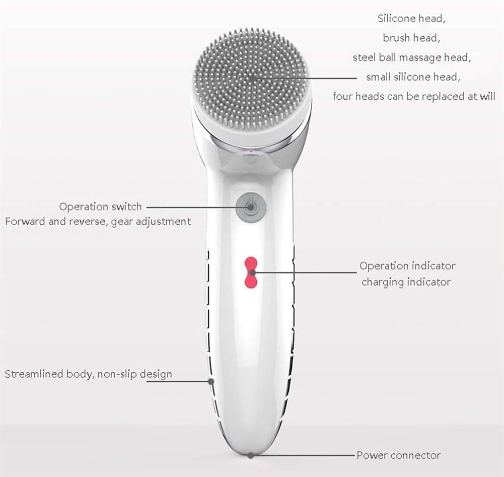 Cornehild Cepillo de limpieza facial, juego de cepillos for la cara giratoria impermeable, cabezales de 4 cepillos, exfoliante suave, limpieza profunda, masaje y eliminación de cabezales negros for mu