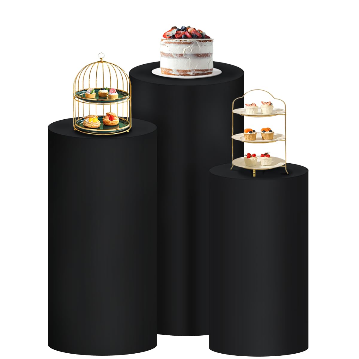 Socomi Cylinder Pedestal Stand Covers Spandex Flexible Display Box Stand Covers for Birthday Party Wedding Baby Shower Decoration- Only Stand Covers