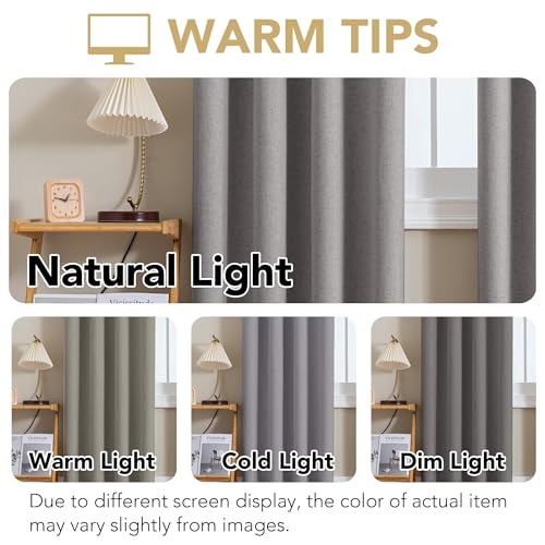 Image of H.VERSAILTEX Linen Curtains 100% Blackout Curtains for Bedroom 120 inch Long Full Light Blocking Nature Linen Blended Window Curtains for Living Room Nickel Grommet (2 Panels, Heathered Dove)