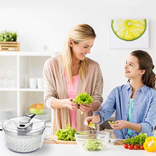 Freshmage Large 6 Quarts Salad Spinner, Easy Use Effortless Quick Drying Vegetable Fruit Salad Spinner Washer and Dryer with Clearance Salad Bowl and Mesh Colander