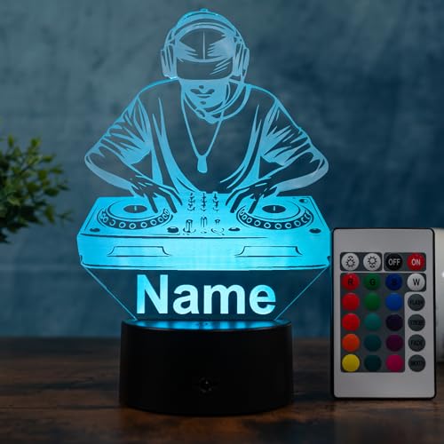 Optechvisual Lámpara de DJ personalizada - Luz nocturna LED con nombre y grabado - Idea de regalo para amantes de la música y clubes, lámpara decorativa musical, luz atmosférica