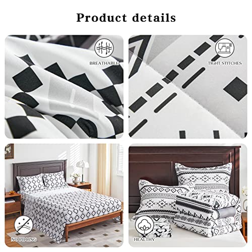 Flysheep Bohemian Bed In A Bag 7 Pieces Queen Size, Gray Geometric Pattern Bed Comforter Set Soft Warm For All Season(1 Comforter, 1 Flat Sheet, 1 Fitted Sheet, 2 Pillow Shams, 2 Pillowcases) #TOP3