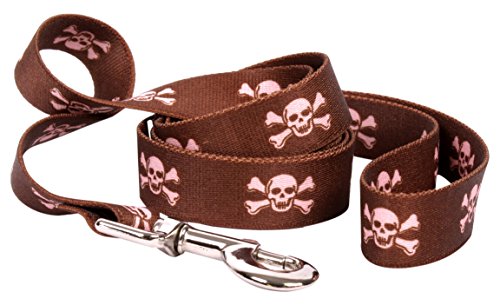 Image of Yellow Dog Design Standard Lead, Brown /Pink Skulls 3 /8 inch x 60 inch (5 ft.)