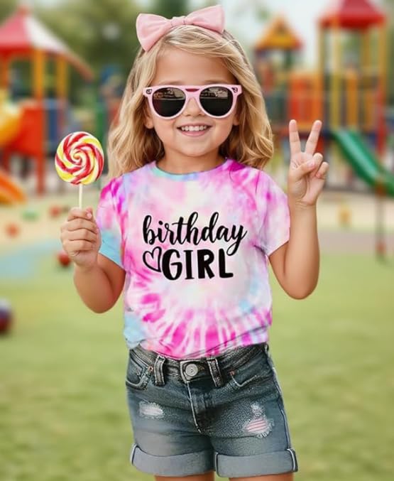 Image of YHHR Birthday Girl Shirt Tie Dye Girls Birthday Shirts 7-14 Year Kids Tops | Girls Birthday T Shirt, Cute B-Day Gifts Party Tops ,Birthday Outfits ,Letter Print Tees ,Graphic Short Sleeve Tee Tops