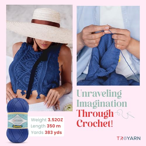 Image of TROYARN Summer (4- Skeins Pack) Silk Effect Hand Knitting Yarn Crochet Art Lace Craft 100% Microfiber Acrylic 4x100 gr (4x383 yds) (105132 - Saxe Blue)