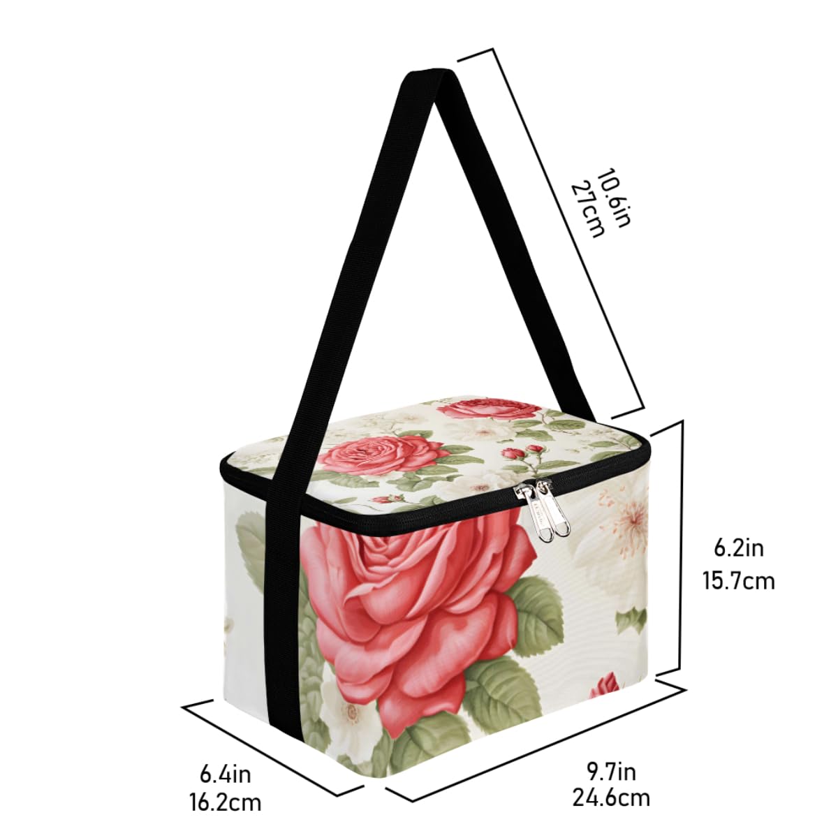 GzLeyigou Lunch Bags for Women Men 9 Cans,Roses Red Hot & Cold Food Delivery Bag Insulated Grocery Bag Insulated Lunch Box Blossom Floral Cooler Bag for Office Work Picnic Beach