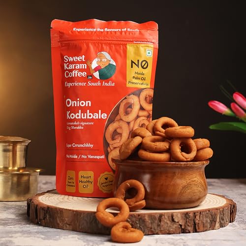 Image of Sweet Karam Coffee Onion Kodubale (Ring Murukku) - 200grams | No Maida, Palm Oil or Preservatives | Authentic South Indian Chakli Snack | Crispy Tea-Time Namkeen | Homemade & Flavorful Recipe