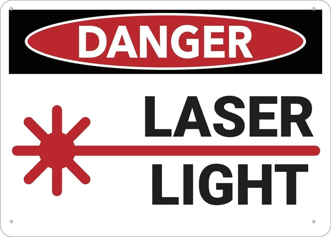 Danger Laser Light Rust Free Aluminum Sign - UV Ink Printed Decor with Pre-Drilled Holes for House, Business - 12x16 Inch​