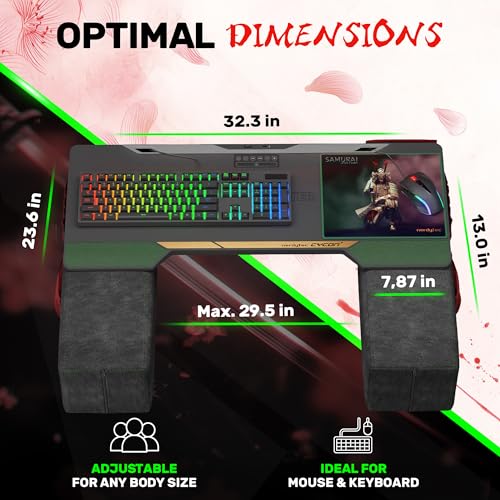 Image of Couchmaster CYCON Samurai Edition with HORIZONLIGHT Bar, Ultimate Ergonomic USB-Hub Gaming Lap Desk for Couch and Bed, Compatible with All Keyboards and Mouse /Mice, Laptops, PCs, PS4 /5, Xbox