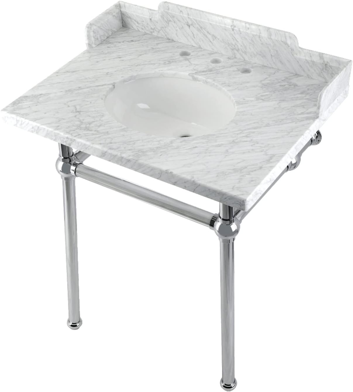 Kingston Brass LMS30MB1 Pemberton 30" Carrara Marble Console Sink with Brass Legs, Marble White/Polished Chrome