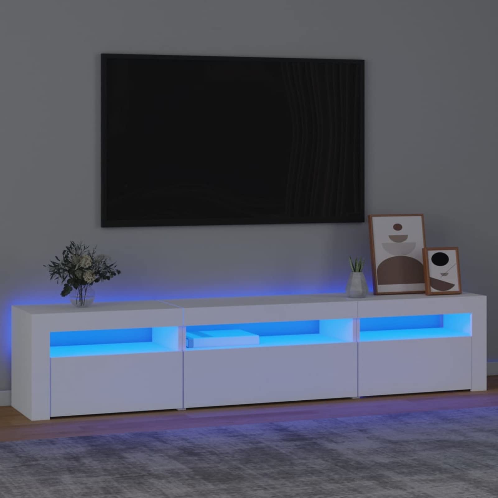 stand tv alto 195 cm moderno legno bianco luci led