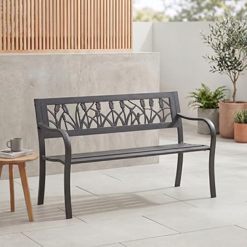 Garden Vida Banco de jardín de Acero, diseño de tulipán, 3 plazas, para Exteriores, Asiento de Parque y Patio