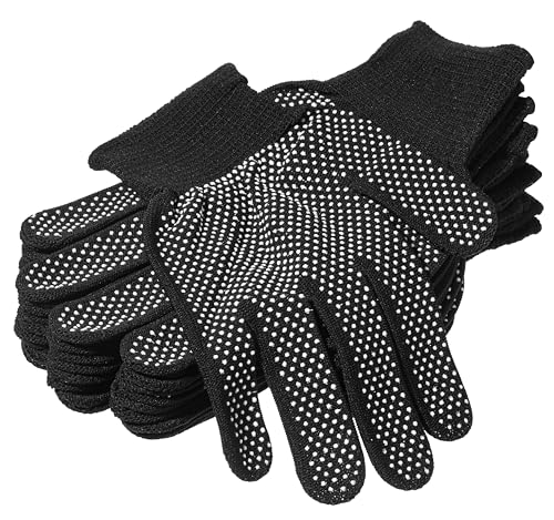Bruislard 12 Pcs Work Gloves, Black Anti-slip Knitted Stretchy Cloth Glove Working Gloves Thin Moist Glove Liners for Men Women for Garden Warehouse Work