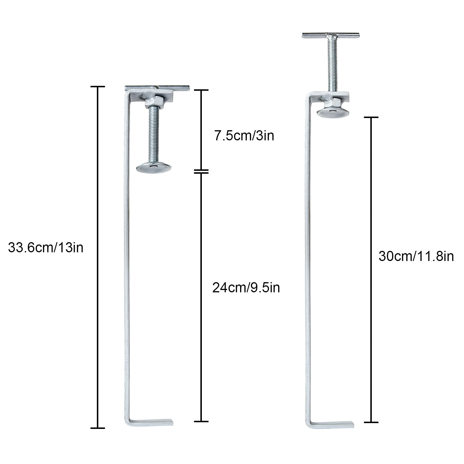 4 abrazaderas metalicas de perfil de albañilería de acero inoxidable de 300 mm de alta resistencia con varilla roscada ajustable de 80 mm para construcción - plata