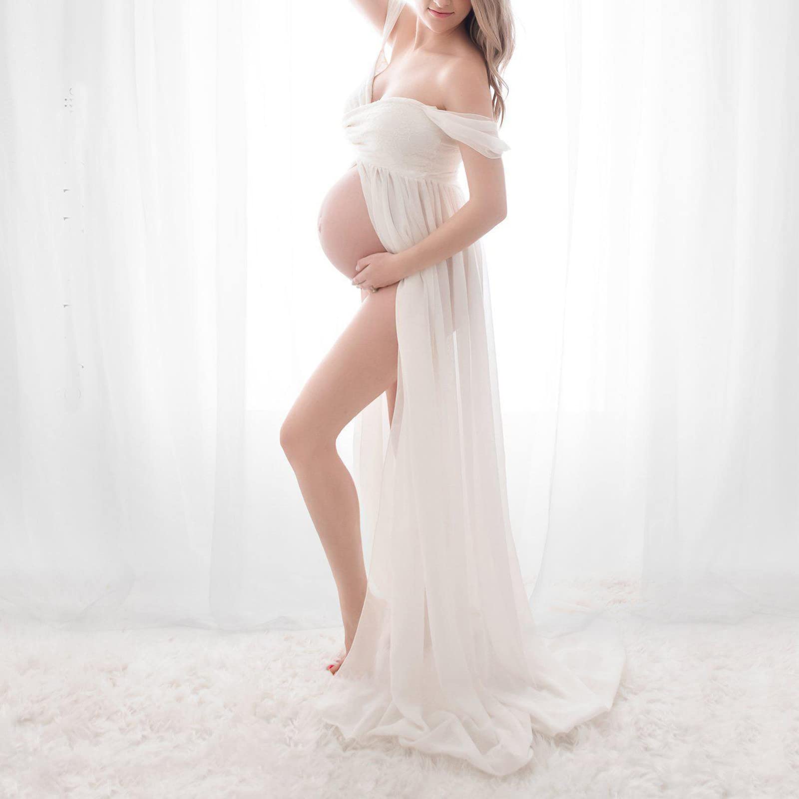 Vestido de Maternidad Negro Con Botones - Mujer Malla Sin Mangas Para Sesión de Fotos Embarazada