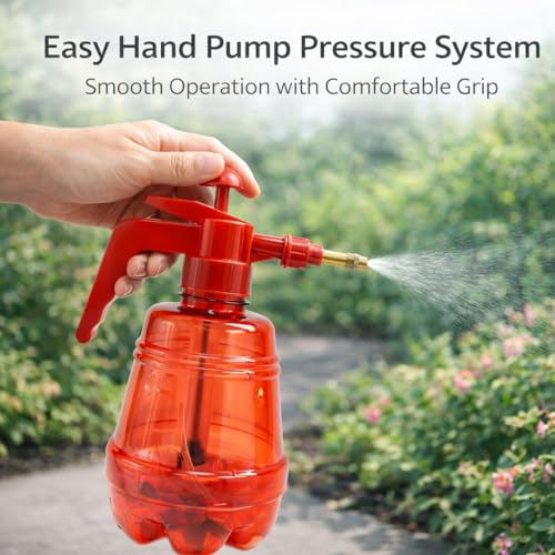 Image of MIKANIX Manual Pressure Spray Bottle for Gardening & Cleaning | Hand Pump Water Sprayer with Adjustable Nozzle | Multipurpose Plant Mister for Indoor & Outdoor (1.5L, RED)