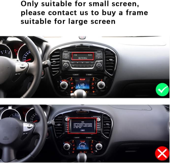 Comparison of car dashboards showing compatibility with small screen and incompatibility with large screen