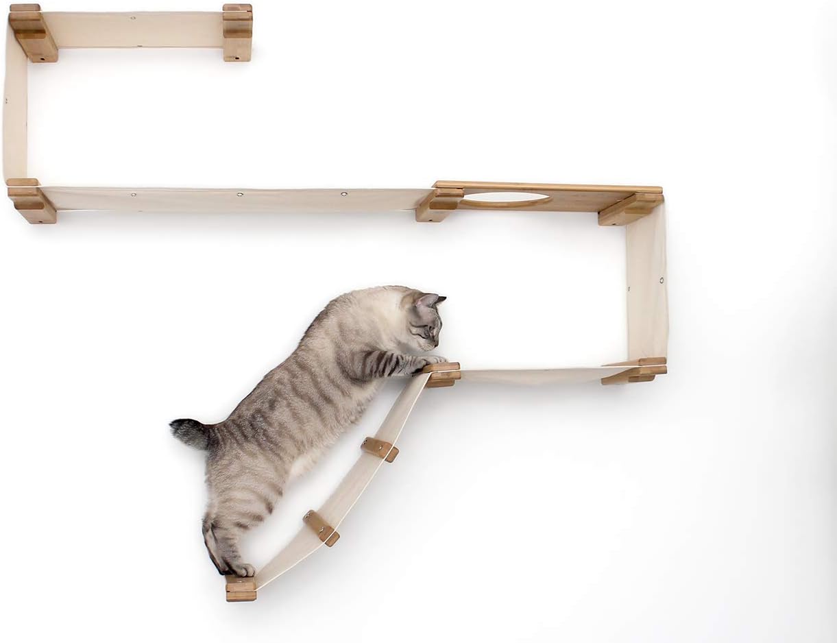 CatastrophiCreations Cat Wall Mounted Play Cat Condo, Bamboo Frame, Modular Design, Sisal Pole, Hammock, 18" and 34" Sections