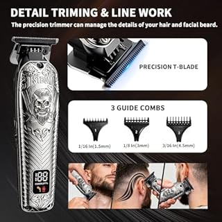 Tagliacapelli professionale senza fili da uomo, kit e set di rasoi elettrici, kit e set di tagliacapelli in metallo, con lunga durata della batteria, per uso familiare e barbiere (grigio)