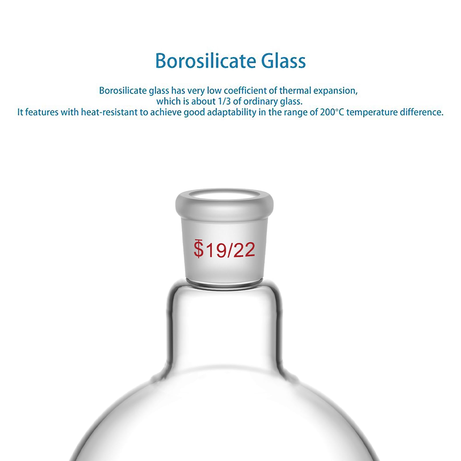 StonyLab Frasco RBF de borosilicato vidrio redondo, cuello redondo, 500mL, con junta exterior estándar 19/22-500ml