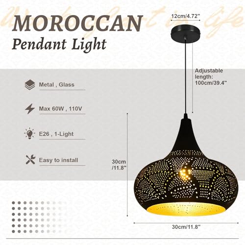Image of Vintage Black Pendant Light Set of 2, Moroccan Living Room Hanging