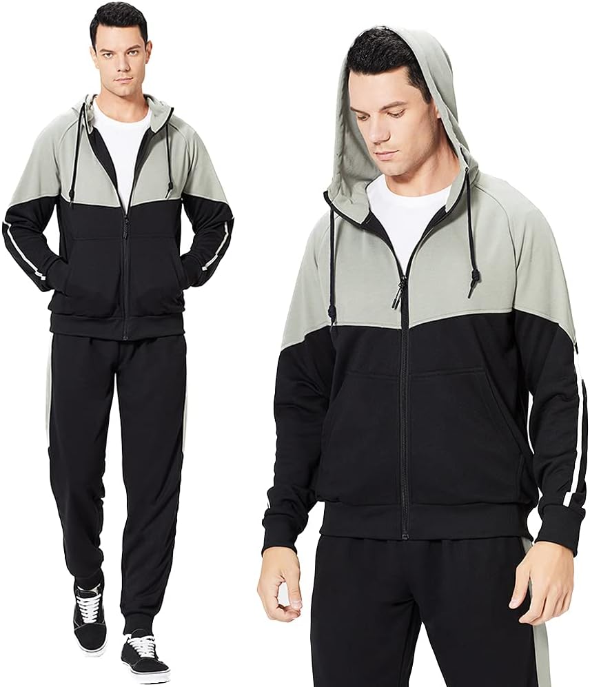 MANTORS Men's Hooded Athletic Tracksuit Casual 2 Pieces Suits Color Block Hoodies and Sweatpants Set