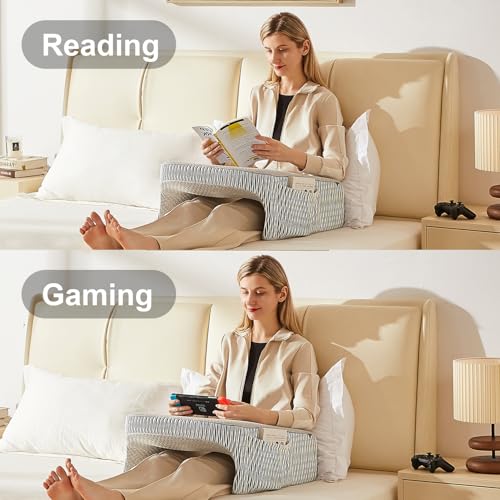 Image of cooloo8 Reading Pillow for Bed, Petite Adults, Teens Arm Rest Pillow, Reading Lap Pillow, Memory Foam Lap Desk Pillow for Reading, Working, Playing, Crocheting in Bed Couch(Ash Grey)