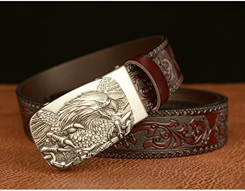 Men's Genuine Leather Ratchet Adjustable Belt 3D Eagle Sliding Buckle Vintage Leather Engraved Dress Casual Belt4