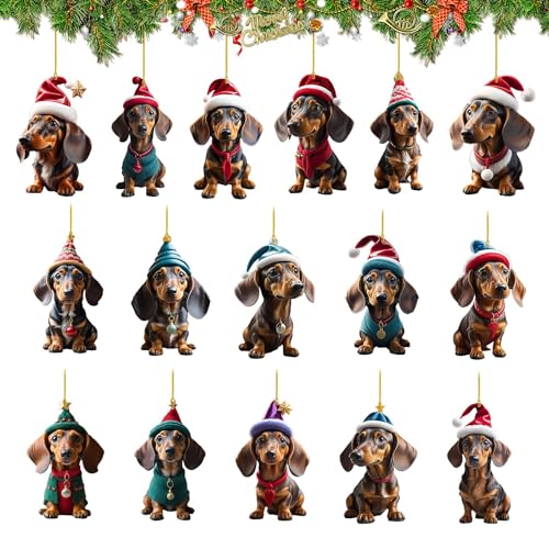 16 Stück Dackel Weihnachtsbaumschmuck, Christbaumschmuck Dackel Deko...