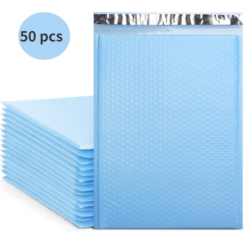 Versandtaschen 50 Stück hellblaue Luftpolsterumschläge, wasserdichte Kuriertasche, Luftpolsterumschläge, Verpackungsbeutel for den Versand(12 * 18cm)