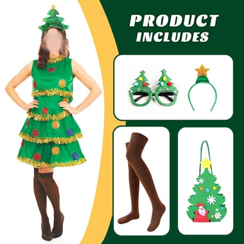 Ensemble Noël vert femme pour déguisement arbre festif cosplay 5 pièces