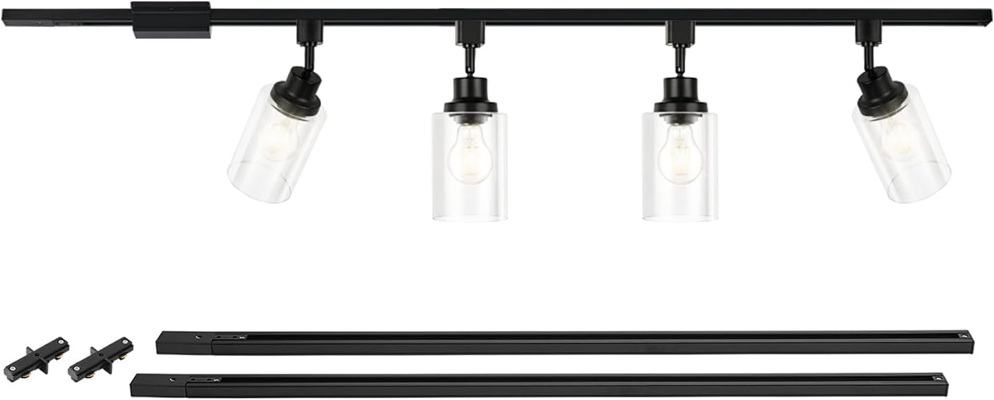 VANoopee 6.6FT Track Rails Included, H Type Track Lighting Heads E26 Track Light Ceiling Modern for Kitchen, 4-Lights, No Bulbs, Black