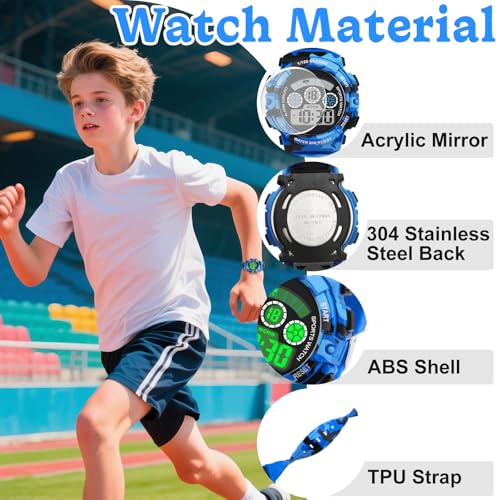 Image of Edillas Kids Digital Watch 7 Colors 50M Waterproof Sport Alarm Boys 7-15 | 7 Color Lights, 50M Waterproof, Alarm, Stopwatch, Easy to Read, Comfort Strap, Great Sport Watch for Outdoor Ages 7-15